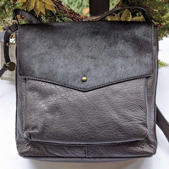LUCKY BRAND Rela Large Crossbody Bag Black Leather Calf Hair New - Picture 12 of 12